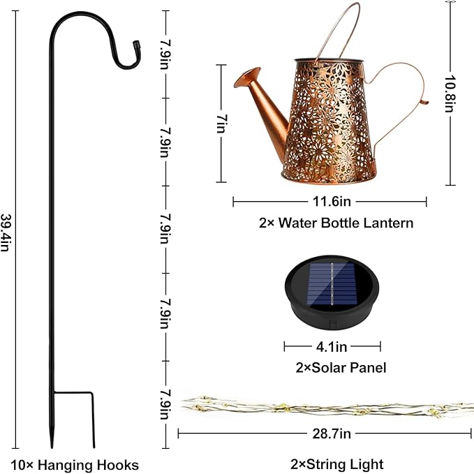 Forlivese 2PCS Solar Watering Can with Lights, Solar Lights Outdoor Decorations with Hanging,Waterproof Watering Can Landscape Light for Patio Gardening Pathway 90LED
