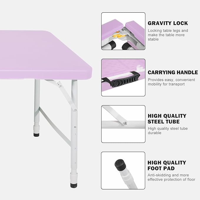 Portable Plastic Folding Table 4ft/6ft/8ft Heavy Duty White Black Picnic Dining Table Fold-in-Half for Camp Party Kitchen Indoor Outdoor