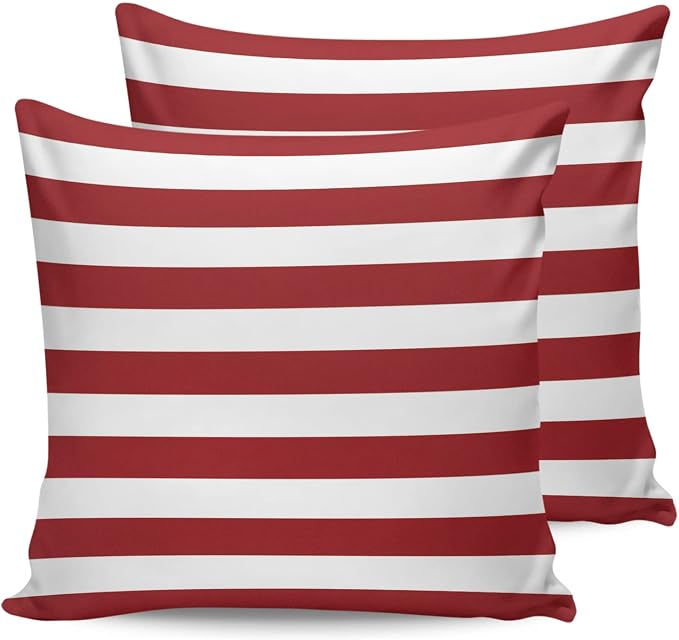 Outdoor Waterproof Pillow Covers for Patio Furniture Merry Christmas Decorative Throw Pillow Cover Red And White Stripes Pillowcases Set of 2 Cushion Case for Sofa Couch Chair Home Decor 16 x 16 In