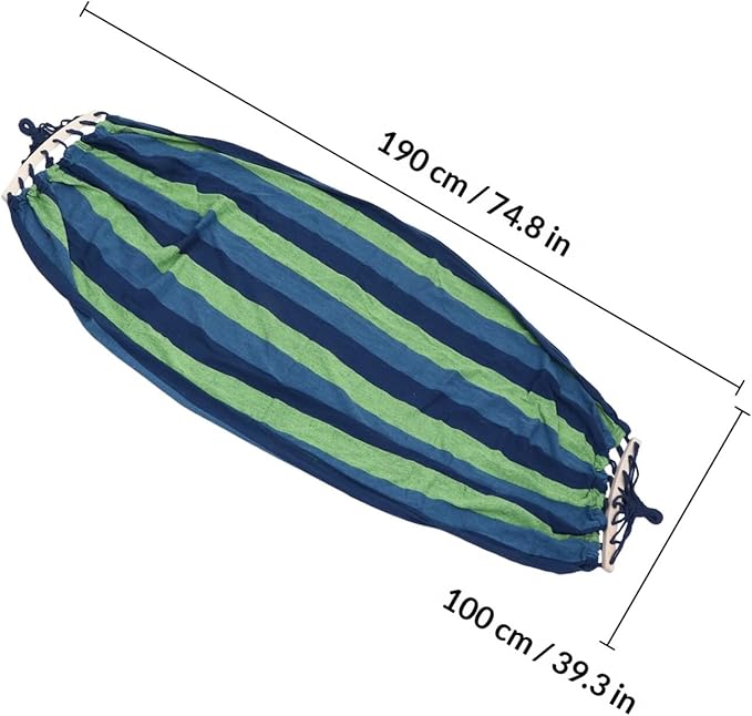 Striped Canvas Hammock Swing for Camping and Outdoor Travel, Single Widened 190x100cm Portable Hanging Garden Hammock with Curved Rod