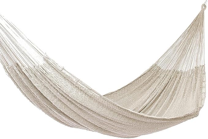 NOVICA Natural Beige Off White Hand Woven Cotton Mayan 1 Person Rope Hammock with Hanging Accessories, 'Caribbean Beach' (Single)