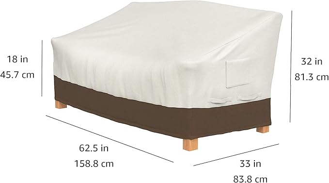 Amazon Basics 3-Seater Outdoor Patio Furniture Cover, Waterproof, Anti-UV, Durable with Secure Straps, Beige/Tan