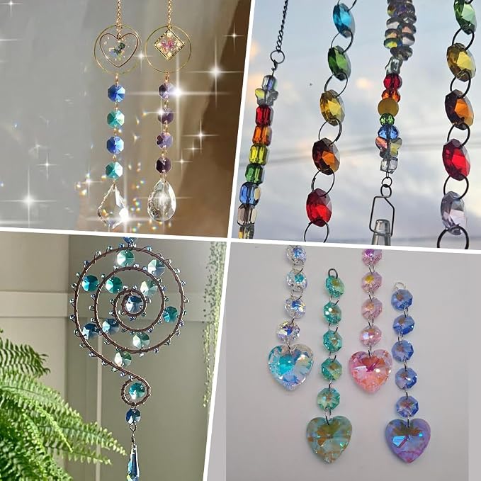 1 Box 120Pcs 14mm Glass Octagon Beads 2 Hole Crystal Prism Beads Sun Catcher Dark Cyan Chandelier Replacement Connector Faceted Spacers for Suncatchers DIY Lamp Hanging Pendants Jewellery