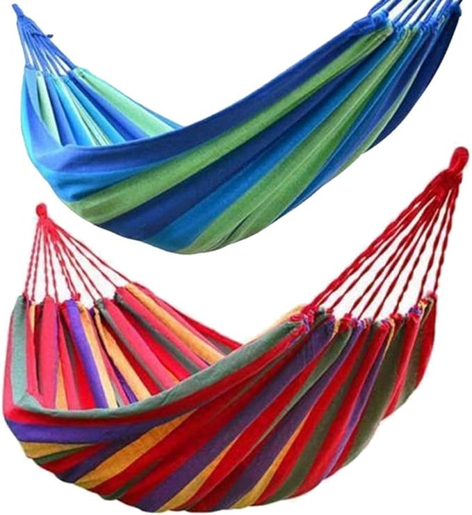 RUVOO Hammock Camping Hammock 2 Persons Striped Hammock Outdoor Leisure Bed Thickened Canvas Hanging Bed Sleeping Swing Hammock for Camping Hammocks for Outside (Color : Blue, Size : 280x80cm)