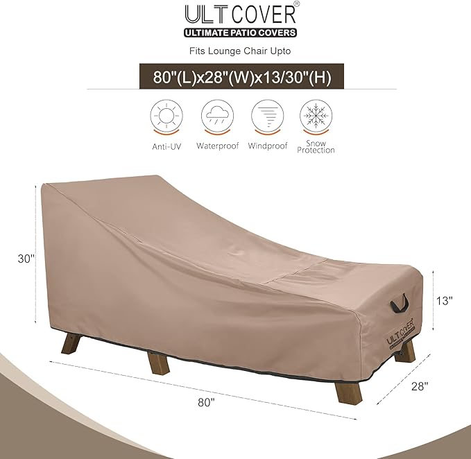 ULTCOVER Waterproof Patio Lounge Chair Cover Heavy Duty Outdoor Chaise Lounge Covers 2 Pack - 80L x 28W x 30H inch