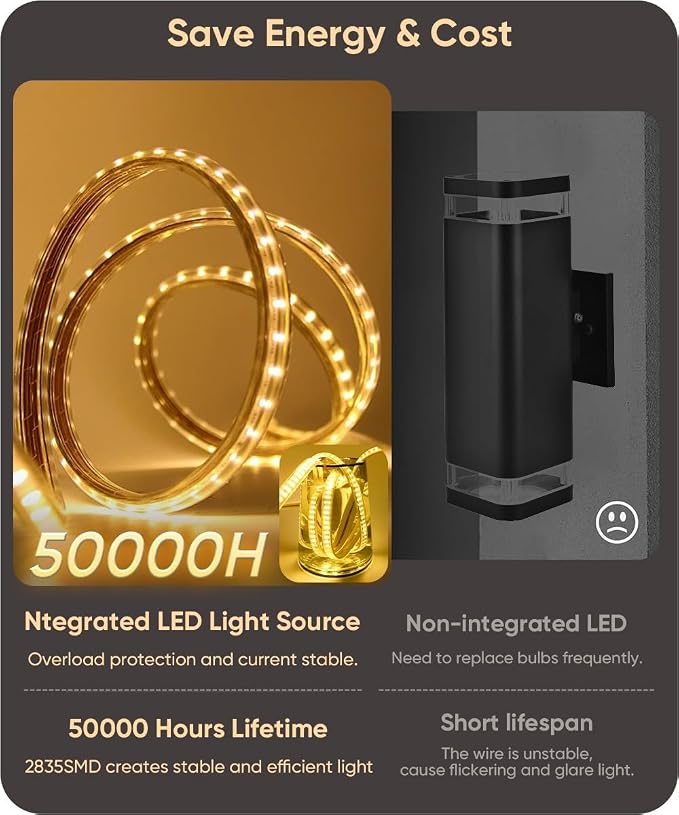 Aipsun 2 Packs 79in Outdoor Wall Sconces, 3000K 4000K 6000K Modern Black Exterior Light, Long LED Linear Wall Light Outside Lighting for Entrance, Hallway, Garage, Porch(3CCT)