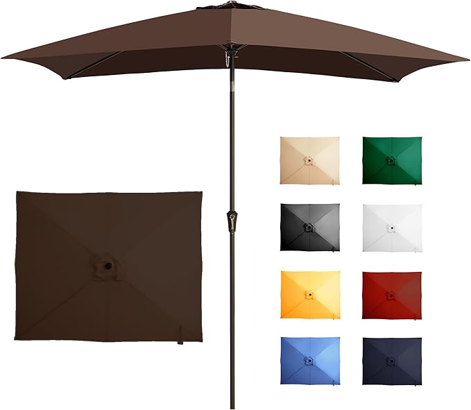 Ayge 6.5x10FT Rectangular Patio Umbrella Outdoor Table Umbrella w/Push Button Tilt & Crank Rectangle Market Umbrella UV Protection for Garden,Deck,Lawn,Yard & Pool,Brown