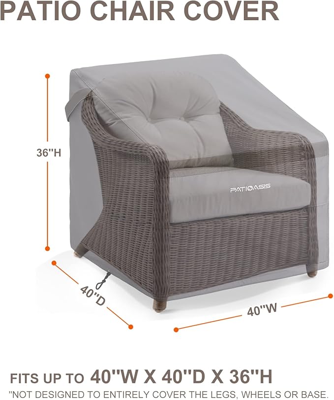 Waterproof Grey Large Outdoor Rocking Chair Cover 2 Pack 40''W x 40''D x 36''H Hampton Bay Oversized Wicker Patio Furniture Chair Covers Set of 2