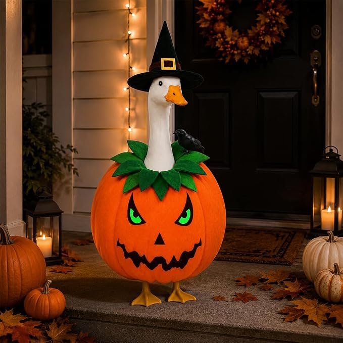 Celltestria Halloween Porch Goose Outfit Pumpkin Goose Clothes Fall Thanksgiving Crow Goose Costume for 23" Geese Autumn Holiday Outdoor Patio Yard Lawn Decoration
