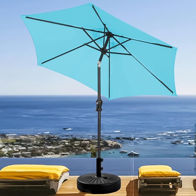 GDY 7.5ft Patio Umbrella Outdoor Umbrella with Tilt, Crank and Umbrella Weighted Base, for Yard/Outdoor/Wedding Parties and Events (Blue)