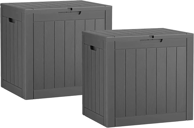 Fancyango 32 Gallon Outdoor Deck Box Waterproof, 2 Packs Storage Box for Patio, Resin Storage Bench Lockable for Garden Tools, Package Delivery, Black