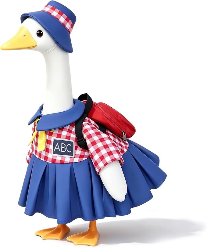 Back to School Porch Goose Outfit Fits 23'' Plastic/Cement Statue | Goose Outfits Back to School with Schoolbag, Pencil and ABC Chalkboard, Classroom Outdoor Garden Patio Yard Lawn Decoration