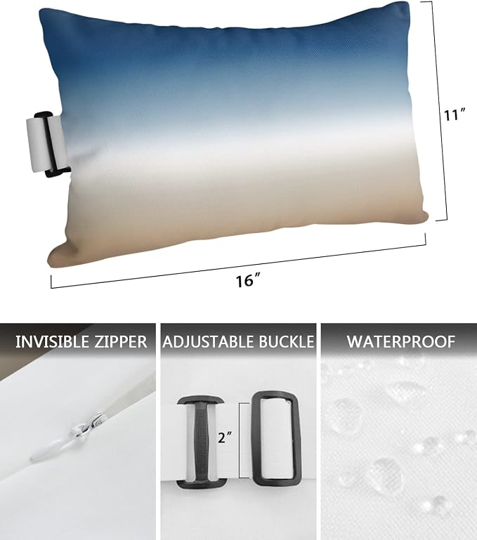 Outdoor Chaise Lounge Head Pillow, Brown and Navy Blue Throw Pillow Soft Lumbar Pillows with Elastic Straps and Insert, 1 Pack Headrest Cushion for Patio Pool Beach Ombre Modern Painting 11"x16"