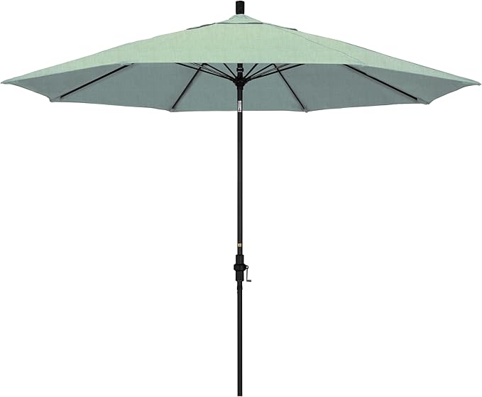 California Umbrella 11Ft Sunbrella Patio Umbrella, Fiberglass Ribs, Hand-Crank, Tilt-Collar, Black Frame, Spa Fabric