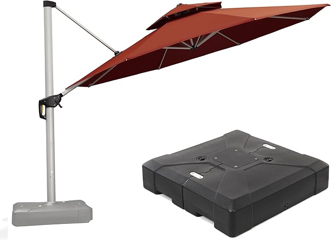 PURPLE LEAF 13 FT Cantilever Patio Umbrellas with Base Included, Large Round Offset Umbrella with 360° Rotation, Outdoor Aluminum Pool Umbrella for Pool Lawn Garden, Brick Red