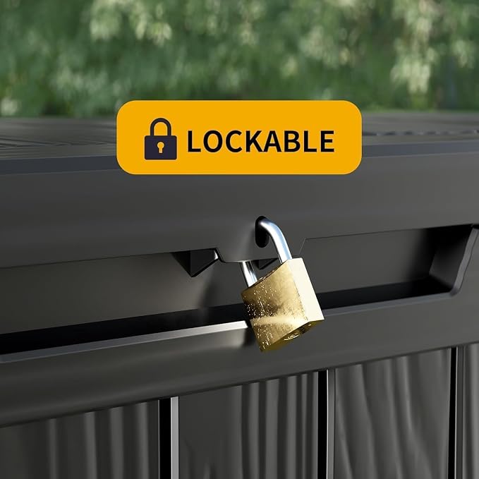 LAUSAINT HOME 180 Gallon Resin Deck Box for Outdoor Storage, XXL Waterproof Patio Storage Bench with 1200lb Weight Capacity, Large Lockable Toy Box for Porch, Poolside and Backyard (Black)
