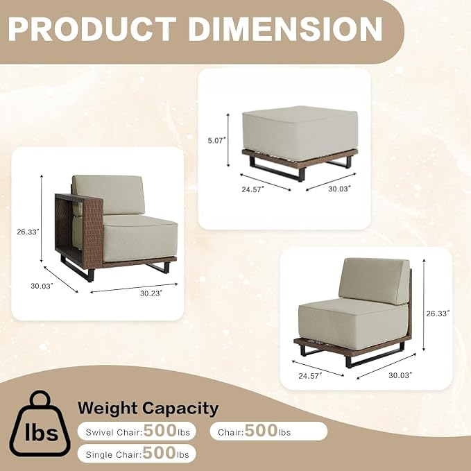 MOCHITO 6 Pieces Outdoor Patio Furniture Sets, All-Weather Sectional Sofa PE Rattan Wicker Conversation Set, Outdoor Patio sectional for Poolside, Porch, Lawn, Garden, Balcony(Beige)