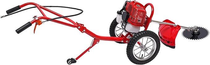 49CC 2-Stroke Gasoline Lawn Mower, 6500-7000 RPM Air-Cooled Hand Push Lawn Mower Hand Push Lawn Mower Trimmer 2-in-1 Walk-Behind Mower with Blades and Toolkit for Home Garden Small Farms Yard