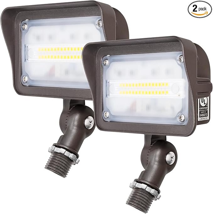GKOLED 15W LED Flood Lights Outdoor, Dusk to Dawn Security Light, with Anti-Glare Guard, 120V 3000K 1560LM Waterproof Landscape Lighting, Aluminum Light Fixture, 1/2" Knuckle Mount, 2 Pack, UL Listed