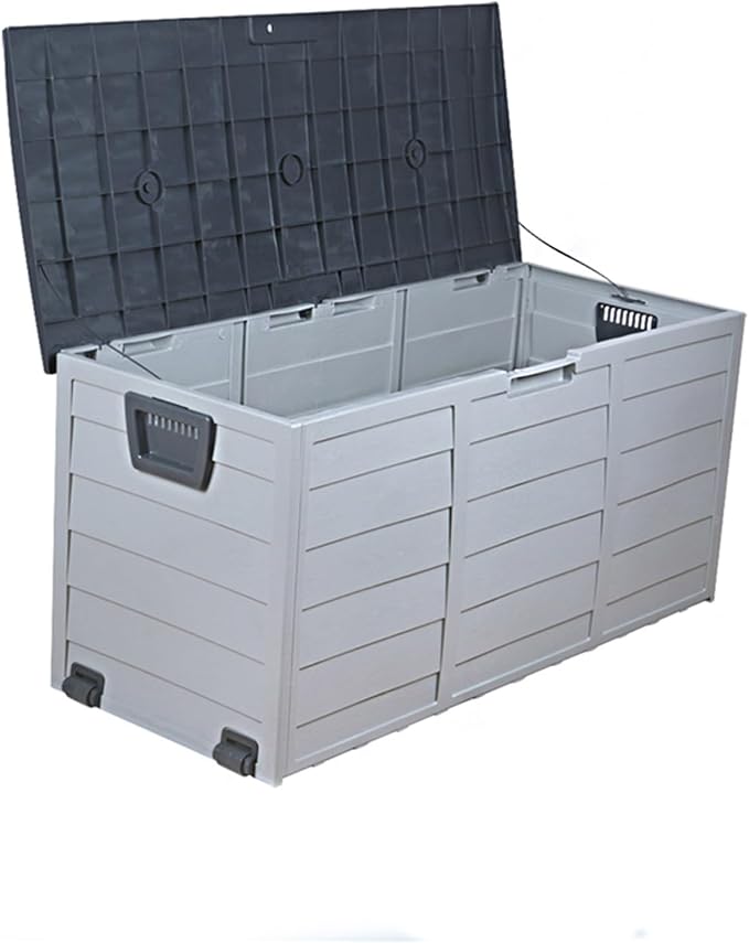 76 Gallon Large Deck Box,Deck Box Outdoor Storage Boxes ,Outdoor storage organizer with lock opening,Waterproof Outdoor Storage Box with Bottom Pulleys, for Patio Furniture ( Color : Gray , Size : 76