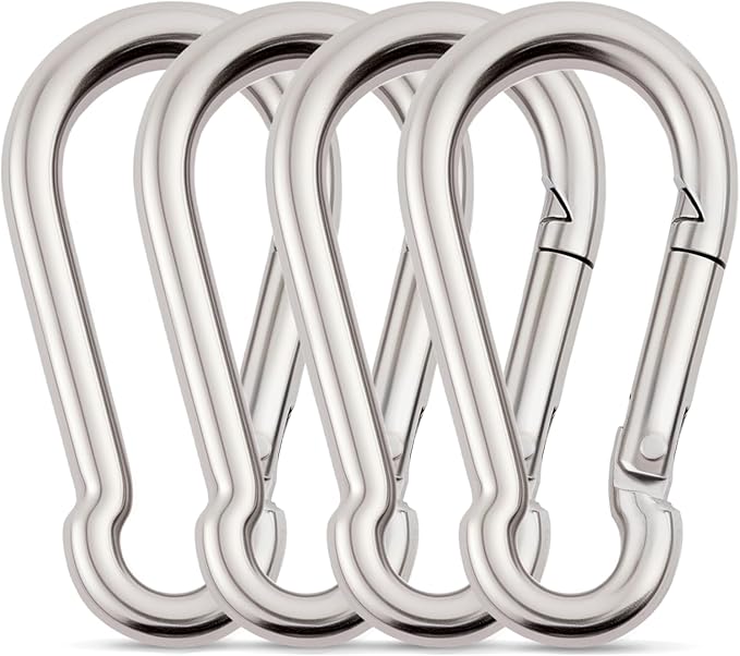 Cyfie 304 Stainless Steel Carabiner Clips Keychain, 4 Packs 2.75 Inch Large Heavy Duty Spring Snap Clip Hooks for Water Bottle, Hammocks, Swing, Camping, Hiking, Outdoors Activities