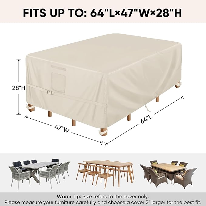BALEINE Patio Furniture Covers, Outdoor Furniture Covers Waterproof, Heavy Duty Oxford Patio Table Cover for Outdoor Table, Chair, Sofa, Desk (Beige 64"L×47"W×28"H)
