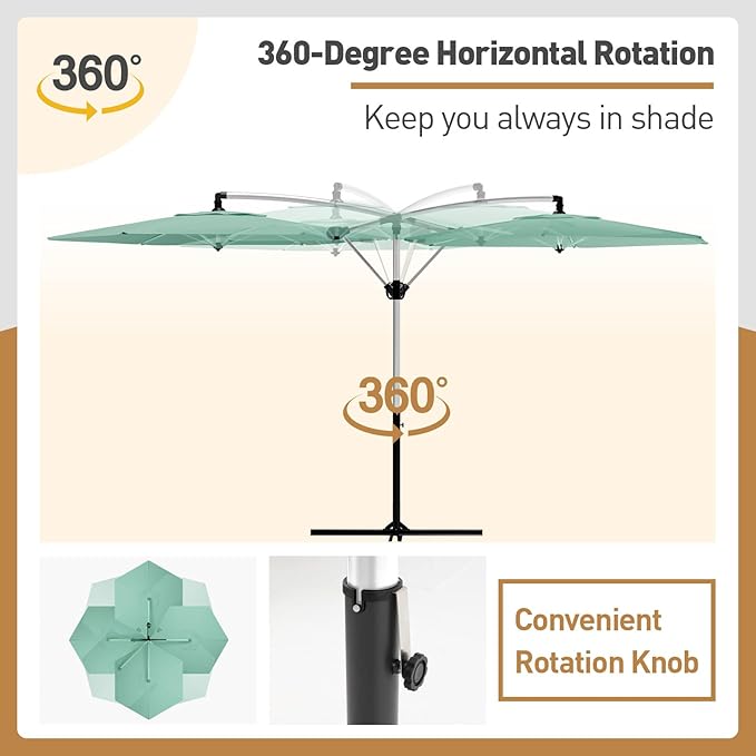 COSIEST Offset Patio Umbrella, Cantilever Hanging Outdoor Umbrella w/360-degree Rotation, Handy Crank, UV/Waterproof Canopy, 6 Ribs for Market, Backyard, Poolside, Garden