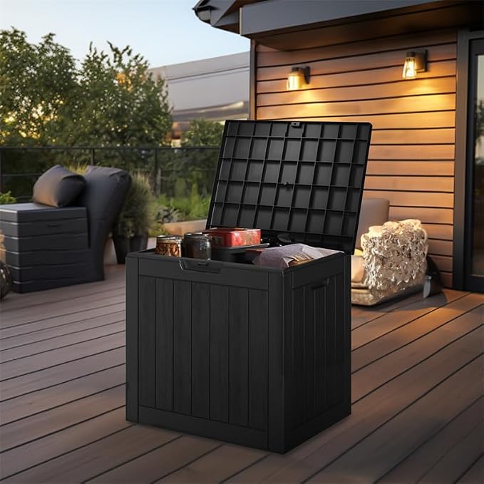 EasyUp 30 Gallon Outdoor Storage Box Waterproof, Resin Outdoor Deck Box, Deck Boxes for Garden Tools Equipment and Cushions (Black)
