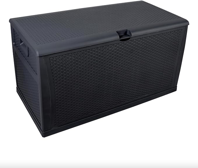 120 Gallon Large Resin Deck Box, Outdoor Organization Storage Container, Garden Storage Chest Lockable Seat for Patio Furniture, Tools (Black)