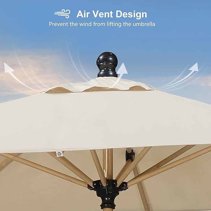 PURPLE LEAF 6.5' x 10' Outdoor Umbrella with Base Patio Umbrella Rectangular Outdoor Table Umbrella with Push Button Tilt & Crank and 8 Ribs Aluminum Market Umbrella for Backyard Deck, Beige