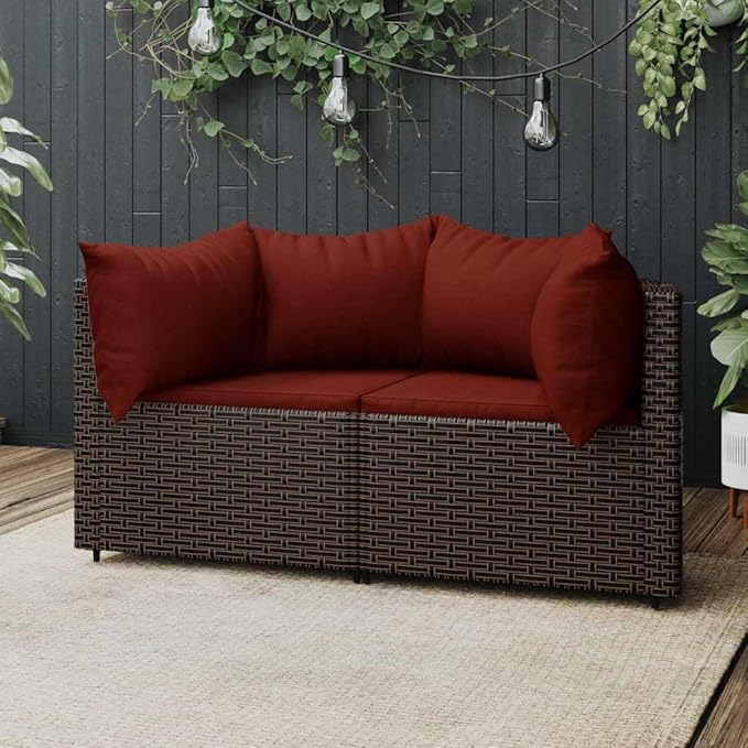 2-Piece Patio Sectional 24.8"x9.8"x22.6" PE Rattan Corner Couch Modular Steel Frame Loveseat for Garden Balcony