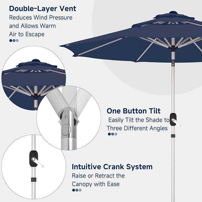9FT 3-Tier Aluminum Outdoor Patio Umbrella, Fade-Resistant Market Umbrella with Push Button Tilt Function, 8 Sturdy All-Aluminum Ribs for Gardens, Patios, Backyards & Pools
