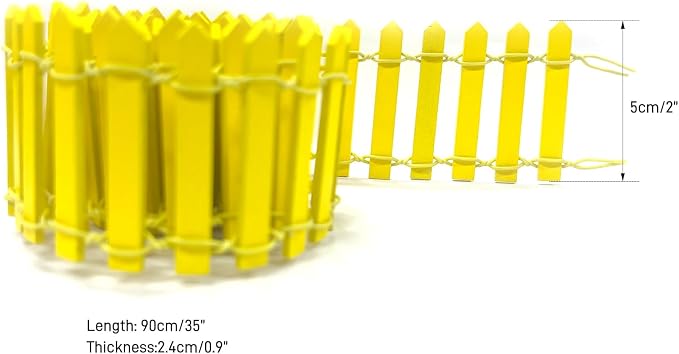 35 Inches Mini Fairy Garden Fence DIY Small Wood Decorative Picket Fence Micro Landscape Miniature Ornaments for Dollhouse, Crafts, Diorama Project, Plant Pot, Yellow