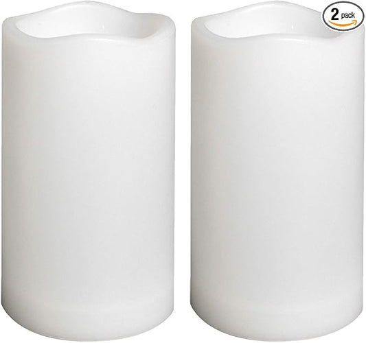 Waterproof Outdoor Flameless Pillar Candles with Timer Battery Operated Electric LED Candle Set for Gift Home Décor Party Wedding Supplies Garden Halloween Christmas Decoration, 2 Pack, 3” x 5”