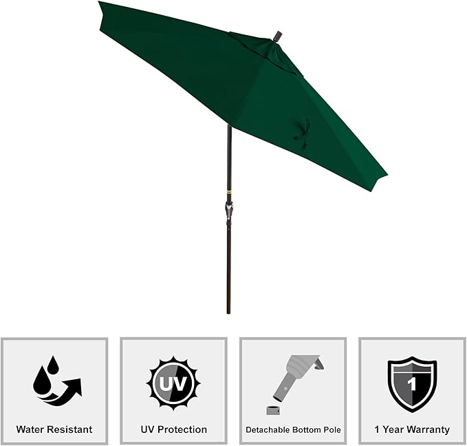 California Umbrella 9' Round Aluminum Market Umbrella, Crank Lift, Push Button Tilt