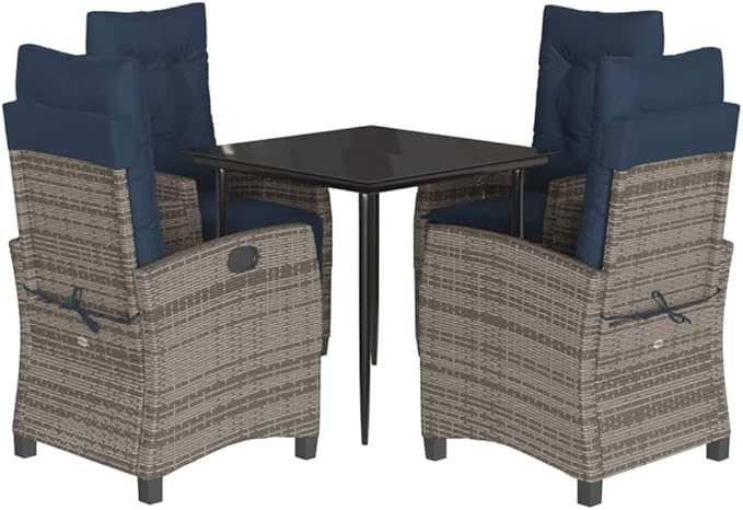Backyard Furniture Patio Conversation Sets Outdoor Seating 5 Piece Patio Dining Set with Cushions Gray Poly Rattan Suitable for Gardens, Balconies, Decks