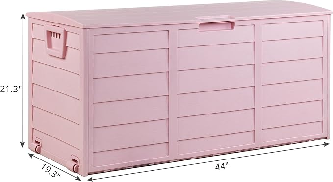 75-Gallon Outdoor Storage Bench with Wheels, Heavy-Duty Waterproof Deck Box for Patio, Garden, and Pool Organization (All pink)