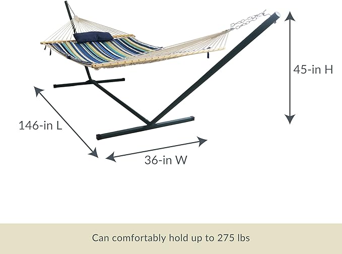 Blue Wave Island Retreat Hammock Set with Blue Stripe Pad Blue
