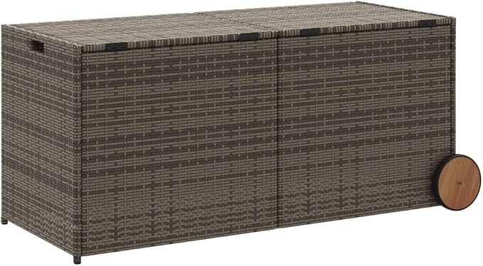 Garden Storage Box with Wheels, Deck Box Outdoor Storage Box Outdoor Storage Bench Delivery Boxes For Outside Suitable For Pool Patios Backyard Gardens Gray 74.8 Gal Poly Rattan