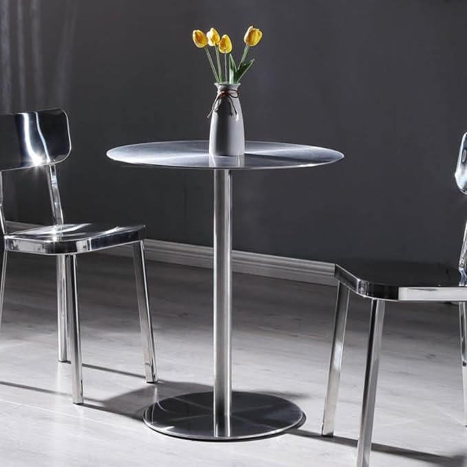 Round Dining Tables Leisure Table with Stainless Steels Table Top and Stable Base for Living Room Balcony Garden Outdoor, Space Saving(60x60x75cm)