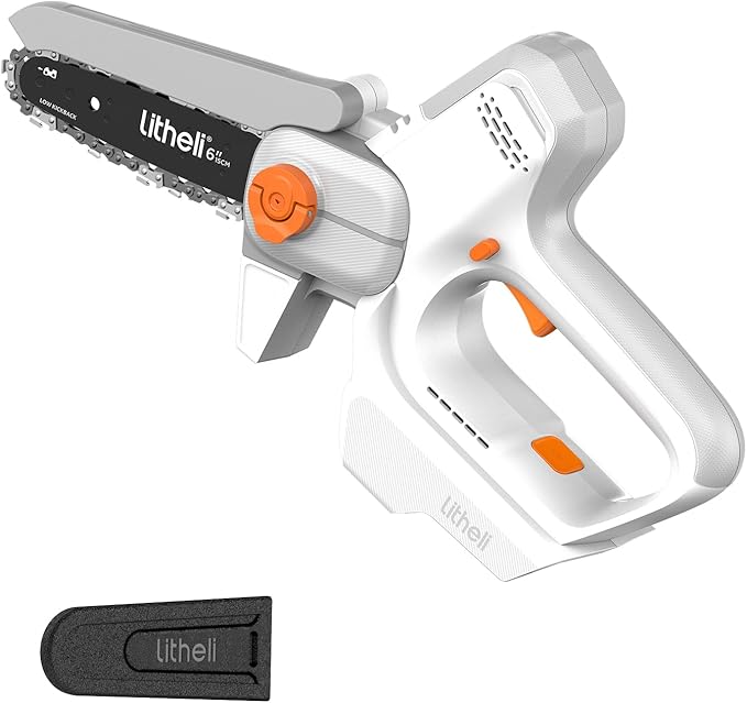 Litheli 6-Inch Mini Chainsaw Cordless, 20V 300W Handheld Electric Chainsaw with 24.6ft/s Chain Speed, Small Portable Pruning Saw for Tree Trimming, Branch Cutting & Gardening(Tool Only)