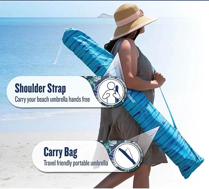 T0MMY BAHAMA 8 ft Beach Umbrella with wind vent and sand anchor