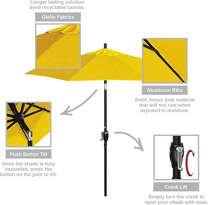 California Umbrella 7.5' Round Aluminum Market Umbrella, Crank Lift, Push Button Tilt