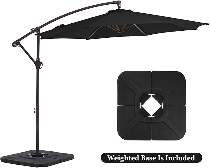 10FT Patio Umbrella, Outdoor Offset Cantilever Umbrella with Sturdy 8 Ribs and Reinforced Base, Easy Tilt Adjustment for Backyard Pool Garden,Black