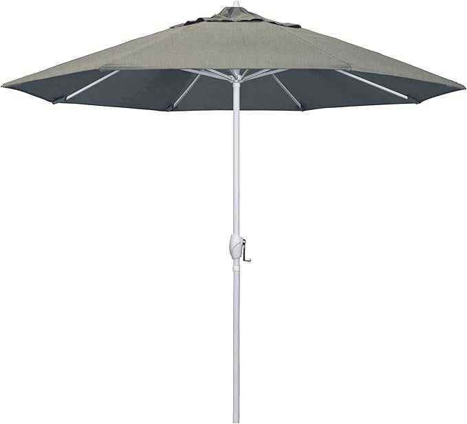 California Umbrella 12-Year Protection 9' Rd Aluminum Patio Umbrella, Crank Lift, Auto Tilt, White Finish, Sunbrella Dove