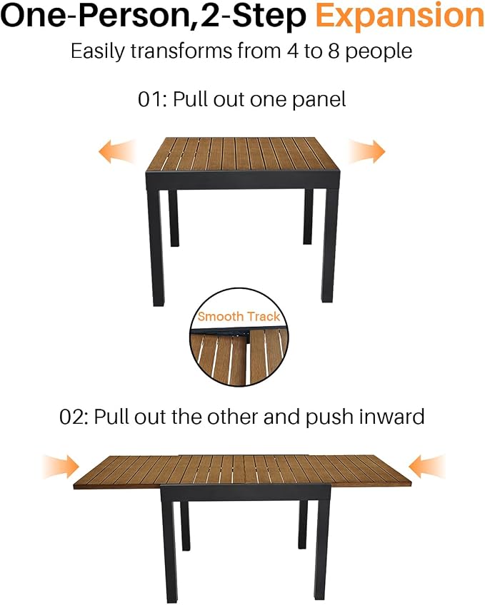 9-Piece Outdoor Dining Set, Never-Rust Aluminum Extendable Dining Table Set, Expandable Dining Table and 8 Double-Layer Textilene Dining Chairs, Patio Dining Set for Porch, Yard, Deck, Teak