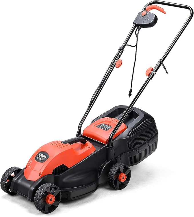 IRONMAX Electric Lawn Mower, 12.5 Amp 1200W Corded Push Mower with 3 Cutting Heights, 30L Grass Collection Bag, Folding Handle, 13" Walk-Behind Lawn Mowers for Yard Garden Farm (Red)