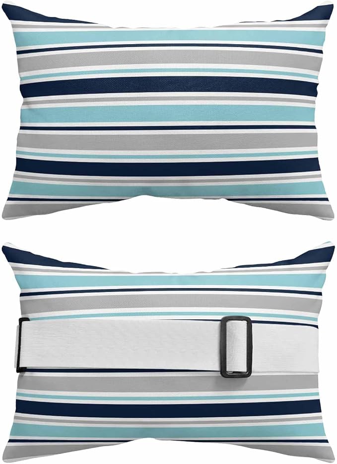 Pack of 4 Outdoor Lumbar Pillow Covers 11x16 Inch, Grey Blue Striped Waterproof Throw Pillow Covers Set, Farmhouse Stripes Abstract Art Navy Blue Outside Decorative Cushion Cases for Patio Porch Car