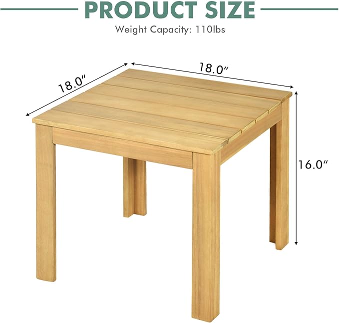 Tangkula Outdoor Square Side Table, Oversize Adirondack Side Table, Acacia Wood Frame w/Oil Finished, All-Weather, Indoor Outdoor Patio Poolside End Table, Weight Capacity 220lbs, 18 x 18 x 16 Inch