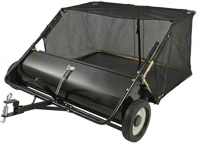 Tow Behind Lawn Sweeper, 42/50/52-Inch Pull Behind Leaf & Grass Collector, 12/26 cu. ft. Large Capacity Yard Sweeper with Adjustable Sweeping Height and Universal Hitch for Lawn Tractor (50"/26cuft)